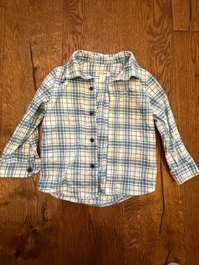 Cat & Jack Plaid Button Down Shirt Toddler 2T Blue White Long Sleeve Flannel